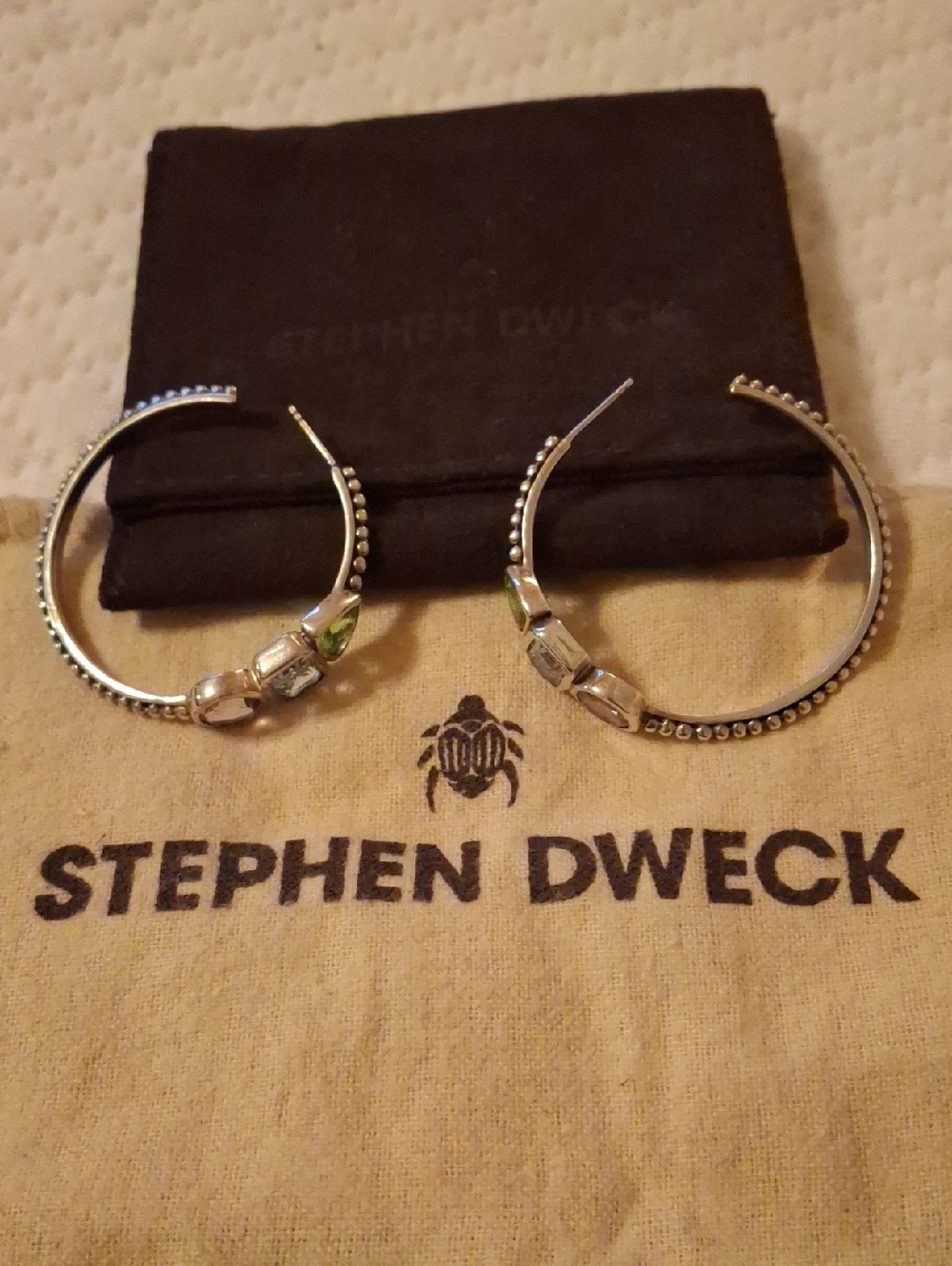 Stephen Dweck Silver Beaded Hoop Earrings with Clasp Accents